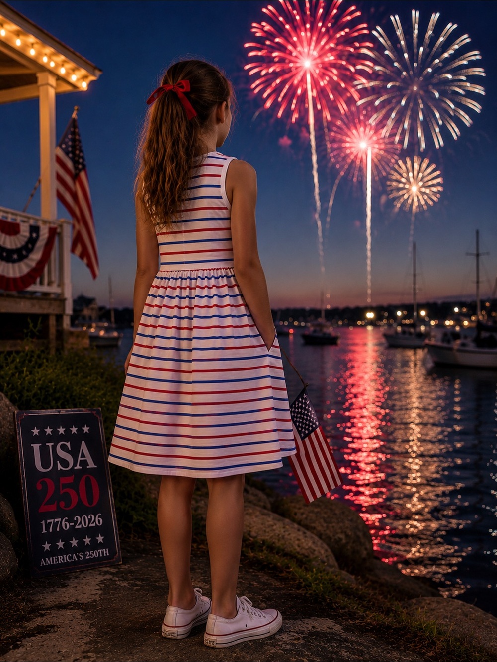 Hanna Andersson Patriotic Red White Blue Striped Skater Pocket Dress 10 USA
